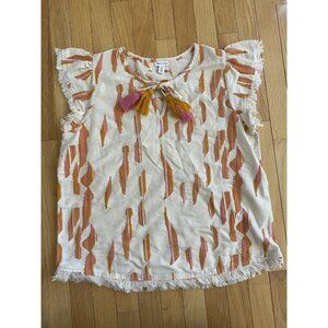 Tribal Jeans Women’s Top Tassel Fringe Western Large Pink Orange
